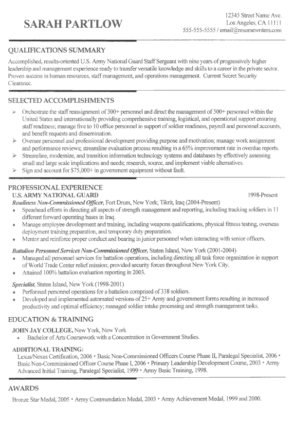 Military Sample Resume from Resume Writers